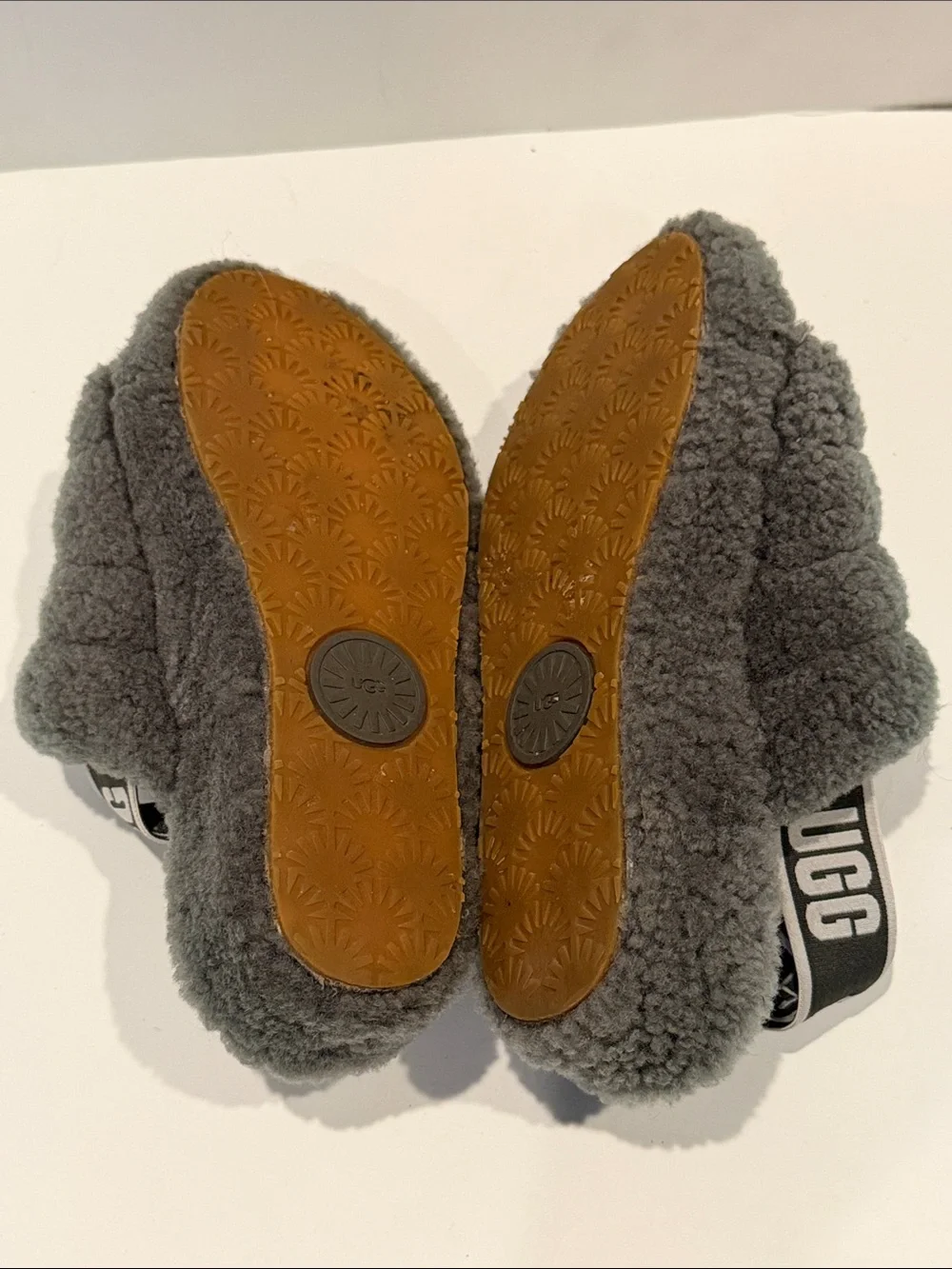 UGG Charcoal Fluff Yeah Cozy Slippers Slides with Branded Slingback sz 3 5 women